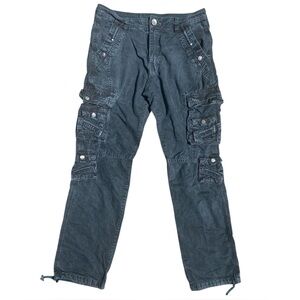 Junye Jeans Y2K Vintage Black Multipocket Cargo Pants with Adjustable Cuff 32‎